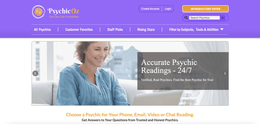 Graphic showing Psychic Oz homepage