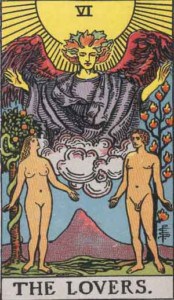 The Lovers tarot card Rider-Waite-Smith