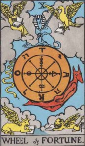 The Wheel of Fortune tarot card Rider-Waite-Smith