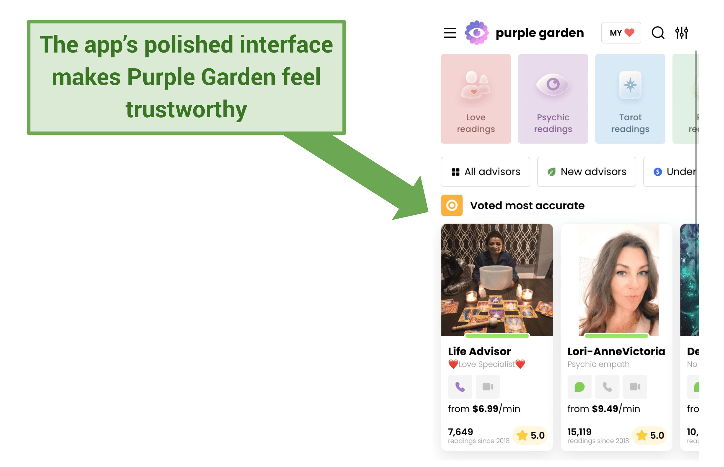 Graphic showing Purple Garden's app.
