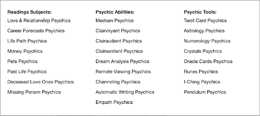 Types of Psychic Readings on PsychicOz