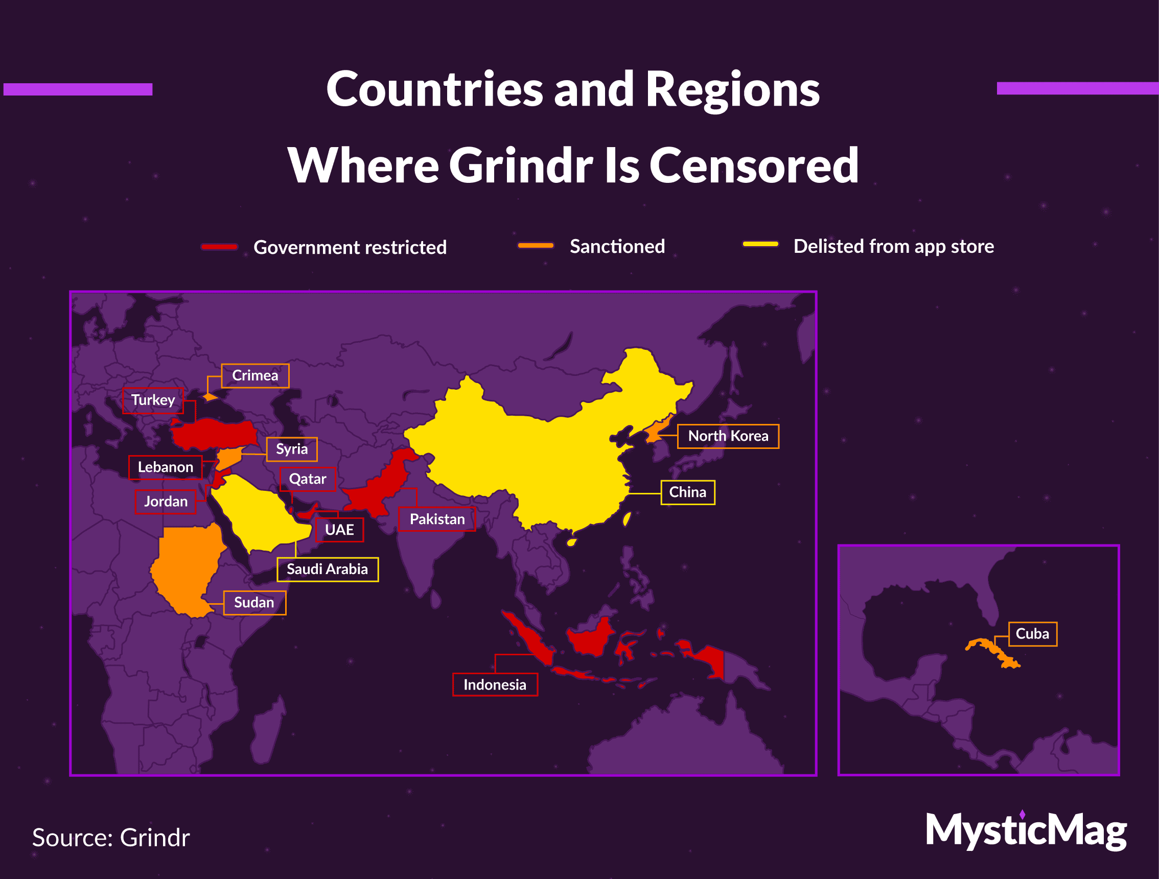 Countries where Grindr is censored